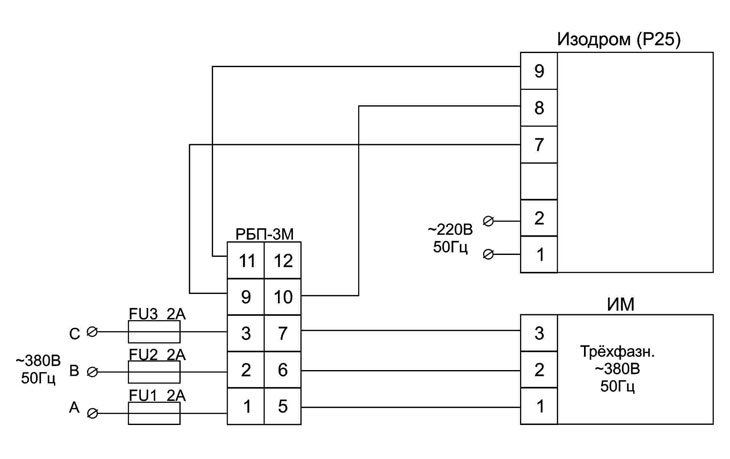 Схема подключения РБП-3М к регулятору «Изодром (Р25)»