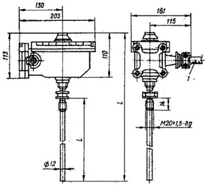 Габаритные и присоединительные размеры взрывозащищенного терморегулятора ТУДЭ-12М1