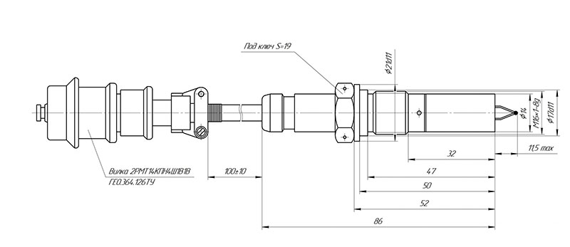 Схема габаритных размеров датчика температуры ИС-470А
