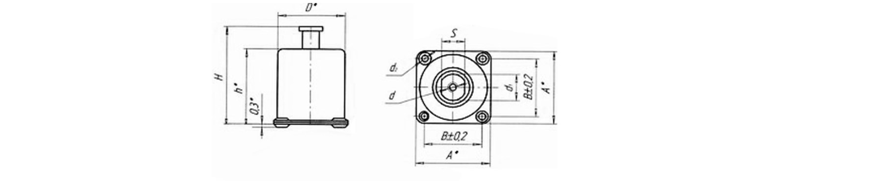 Схема габаритных размеров опорного амортизатора АФД-4